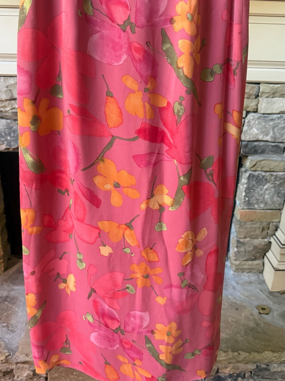 Sigrid Olsen Pink Floral Maxi Skirt with Orange Accents
